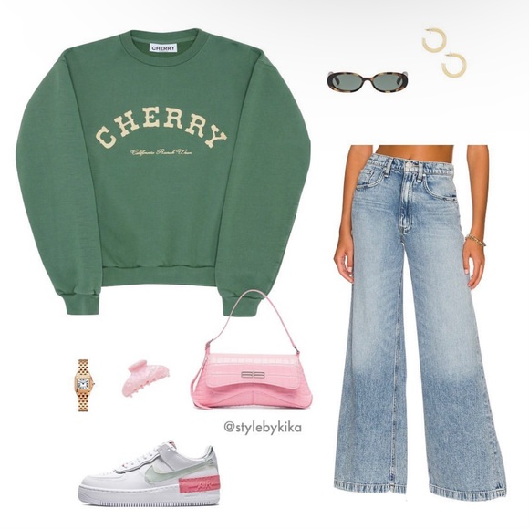 NWOT Cherry LA California Ranch Wear green sweatshirt - Picture 2 of 10